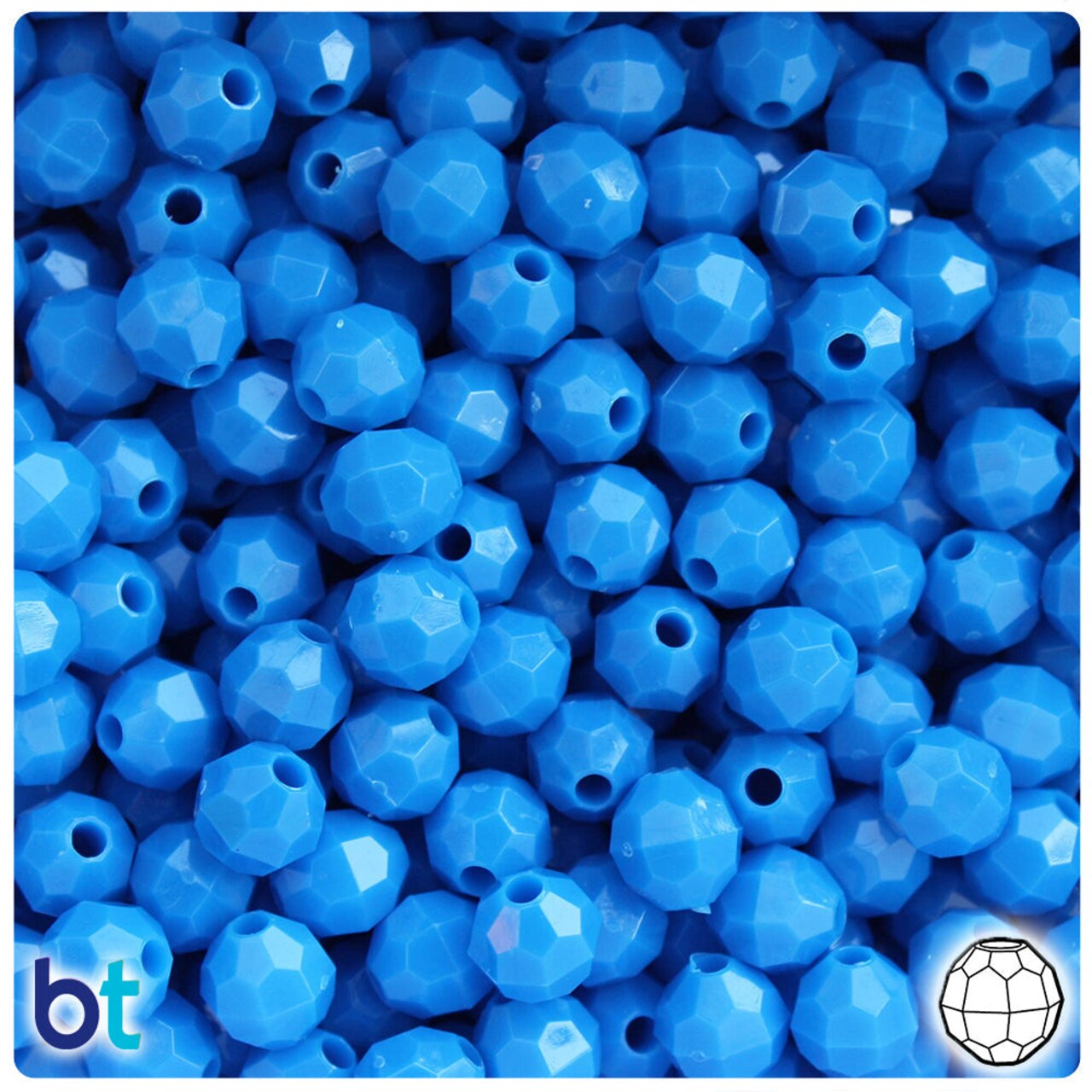 BeadTin True Blue Neon Bright 8mm Faceted Round Plastic Craft Beads (450pcs)